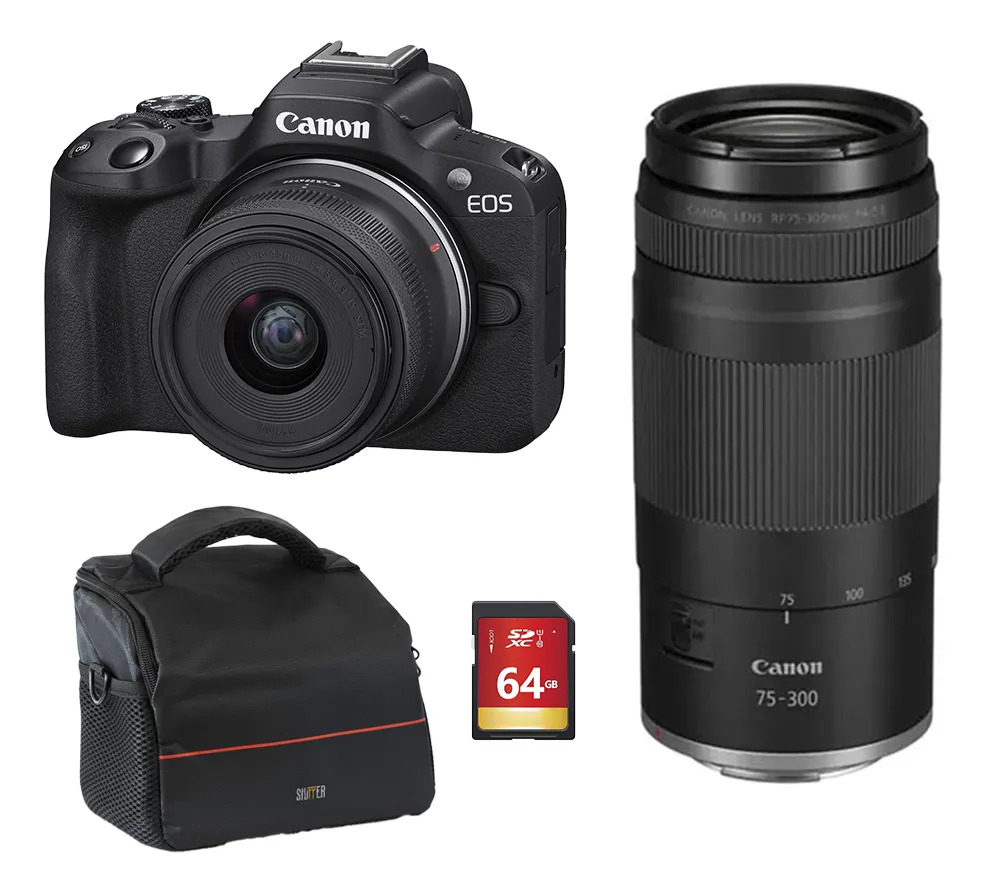 Kit Canon R50 Mirrorless +18-45mm +75-300mm +Bolso y Memoria (1 Año Garantía)