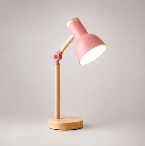 D_949395-MLU111925165530_062026-O.jpg Lámpara de Mesa Nórdica Madera y Metal E27 – Pantalla Rosa