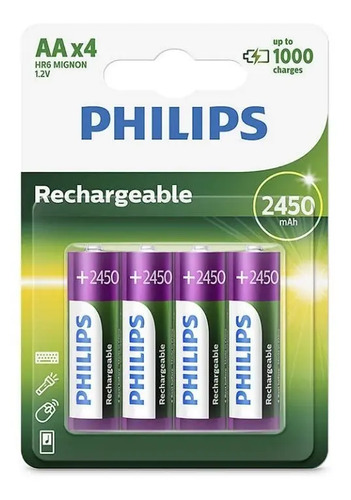 Pila Aa Recargable Philips 2450 Mah – Blister X 4 Unidades