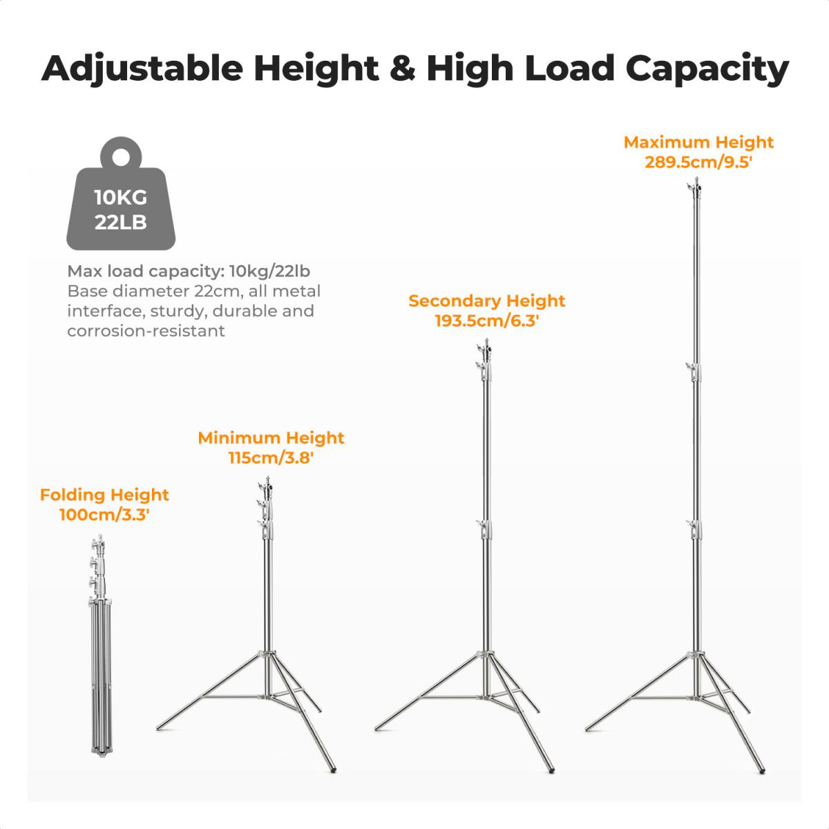 Trípode de Iluminación K&F Concept 2,80 m de Acero Inoxidable