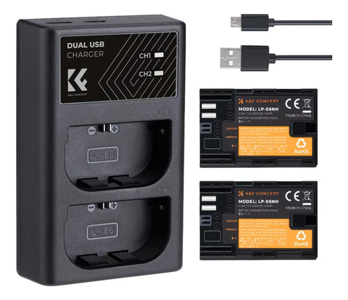 D_629159-MLU116961114844_092026-O.jpg Kit 2 baterías LP-E6NH para Canon con cargador dual K&F Concept - imagen 1